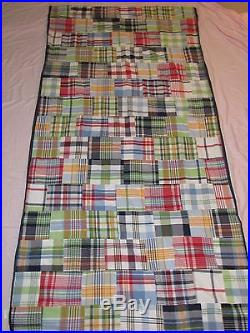Two Pottery Barn Kids Madras Blackout Curtain Panels Navy Red Plaid 42.5 x 82