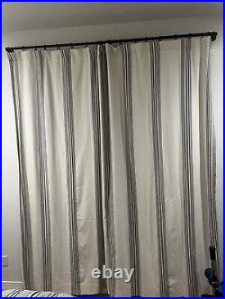 Two Pottery Barn Riviera Striped 50x84 BLACKOUT Curtains Drape Charcoal Gray