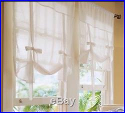 X 2 Pottery Barn White Linen Shabby Chic Tie up Window Panels Curtains 32 X 84